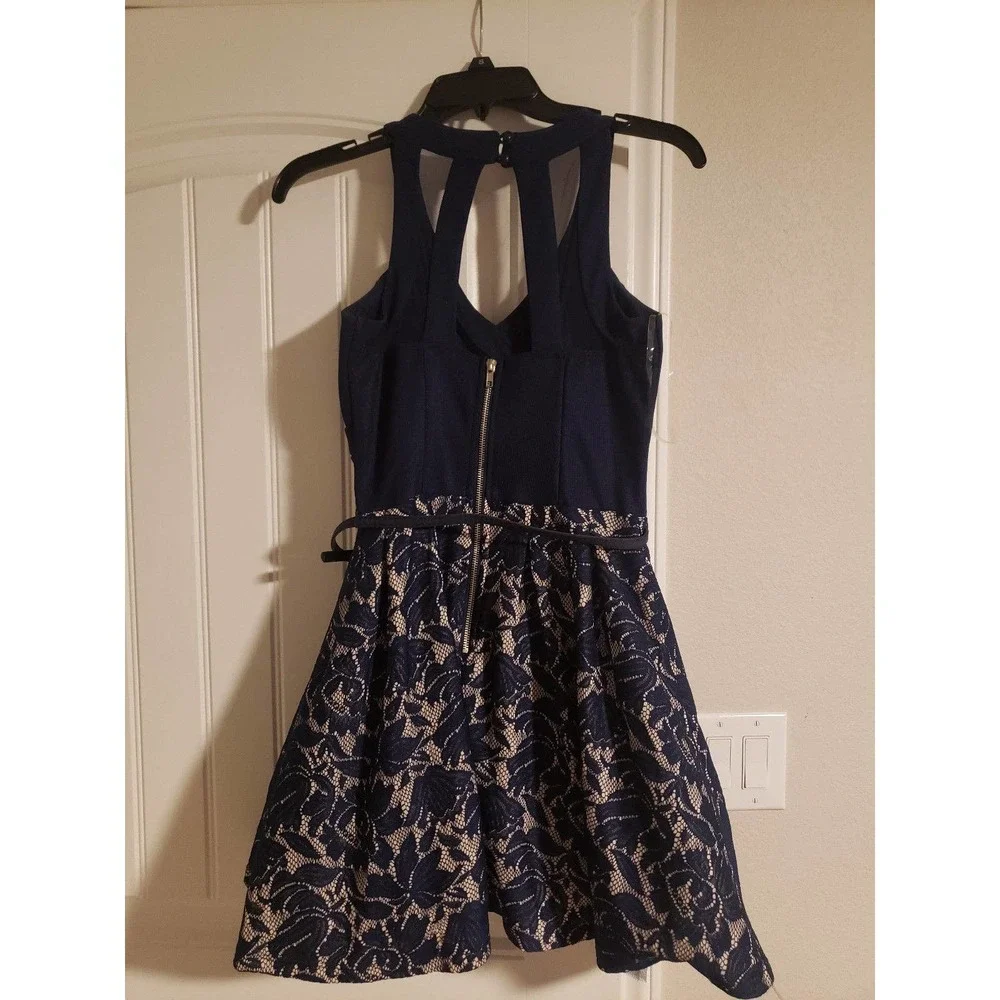 Like New Navy Blue above knee cocktail dress size 3 by Crystal Doll - Picture 4 of 6